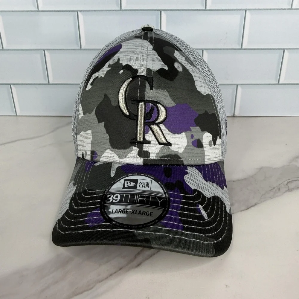 Colorado Rockies Camo Hat Cap Fitted Men Large/XL Gray 39Thirty Baseball New Era